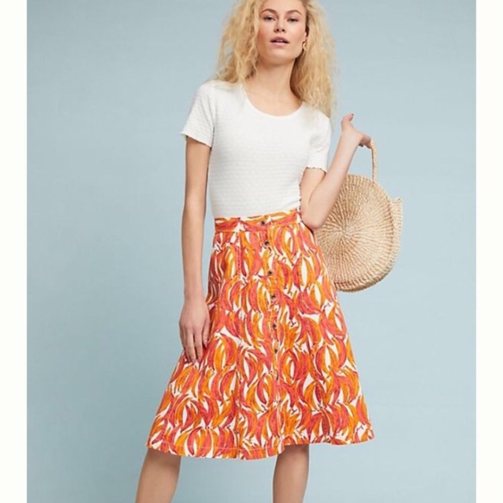 Anthropologie Banana Grove Denim Midi Skirt